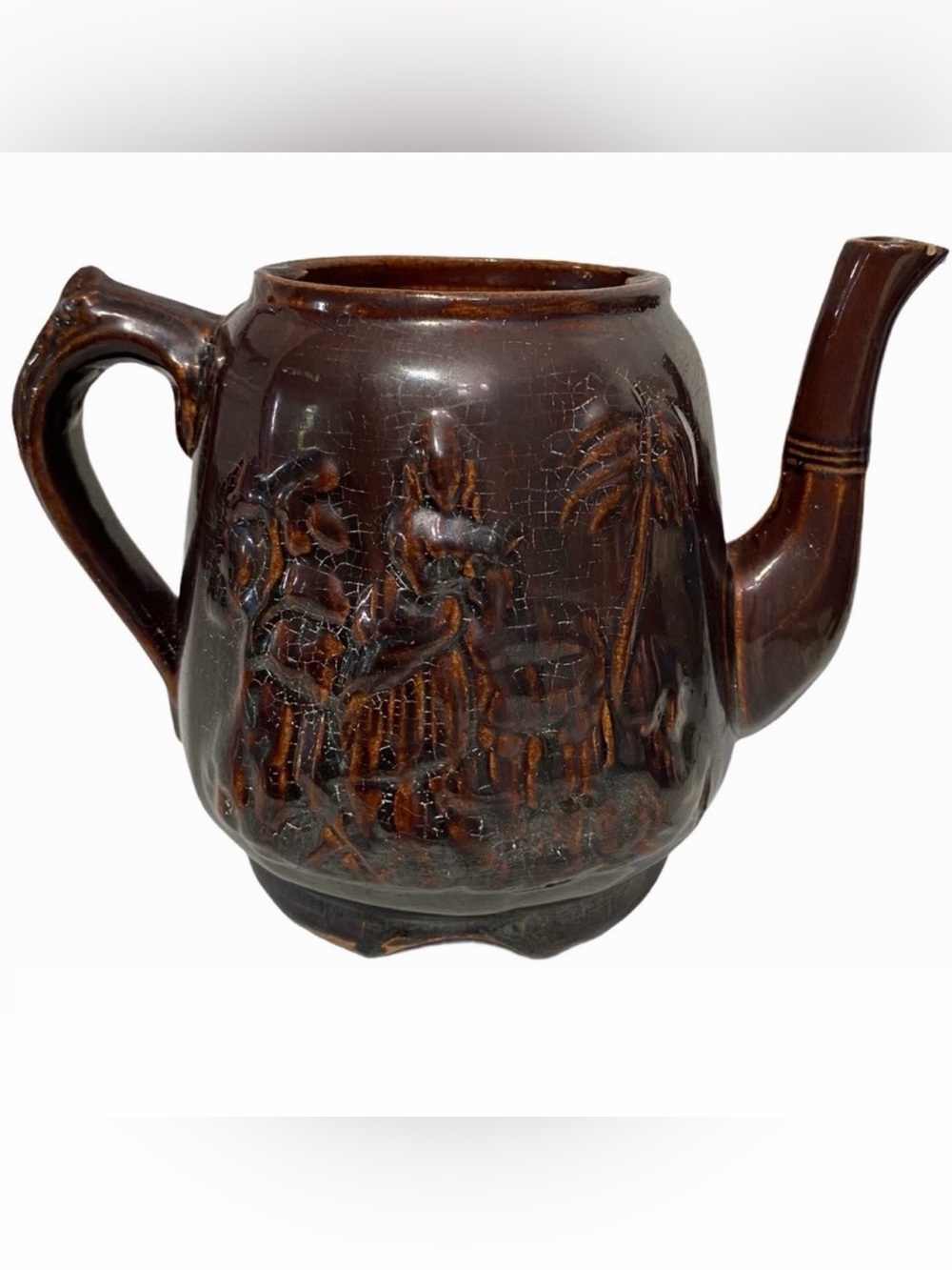 Rockingham Teapot Rebecca at the Wall 1840's Antique